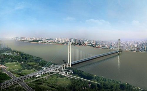 武漢楊泗港長(zhǎng)江大橋主橋?yàn)r青攤鋪全部完成