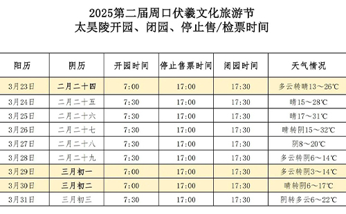 淮陽太昊陵幾點(diǎn)開門2025年3月23日至31日(農(nóng)歷二月廿四至三月初三)